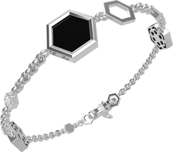 Браслет из белого золота c бриллиантами, ониксом и перламутром