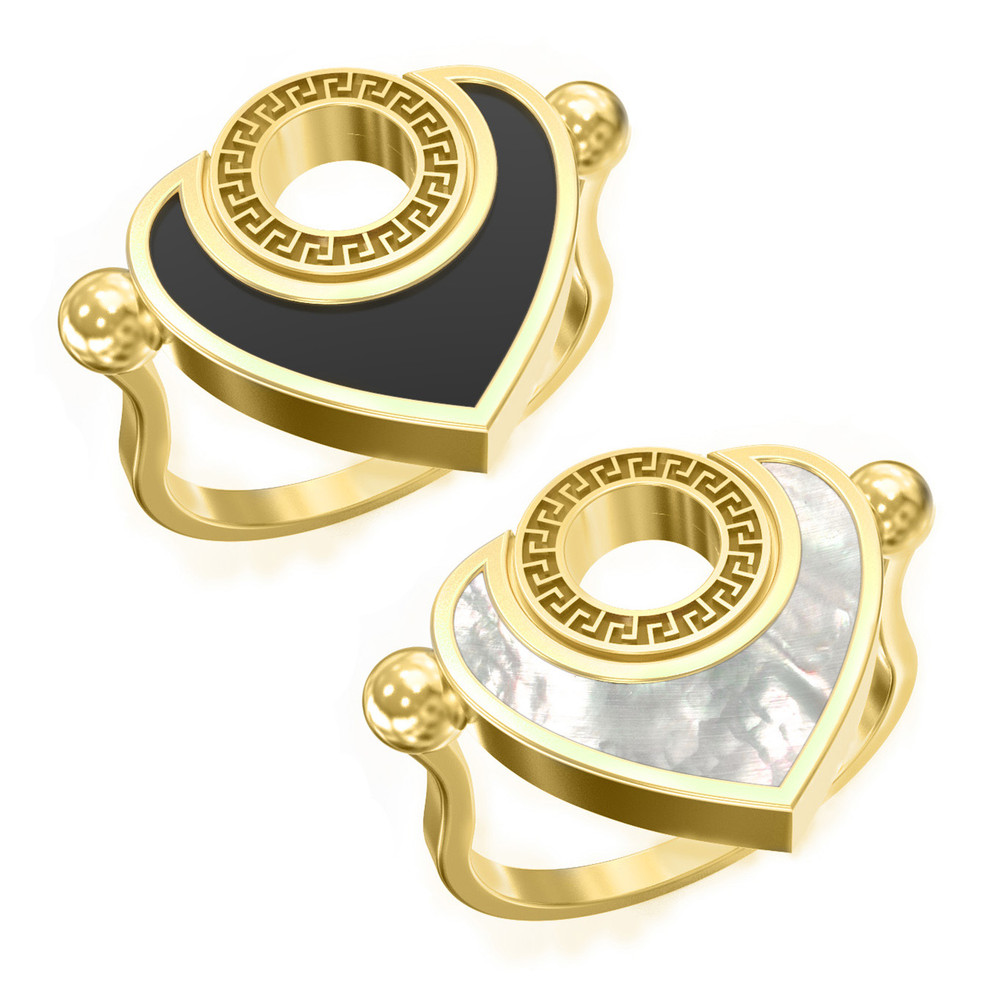 Кольцо из лимонного золота c ониксом и перламутром