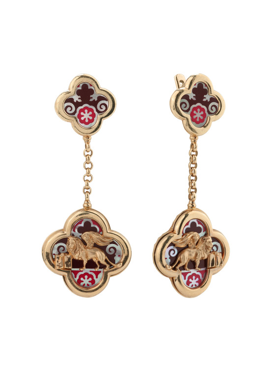 Серьги из золота c эмаль и перламутром