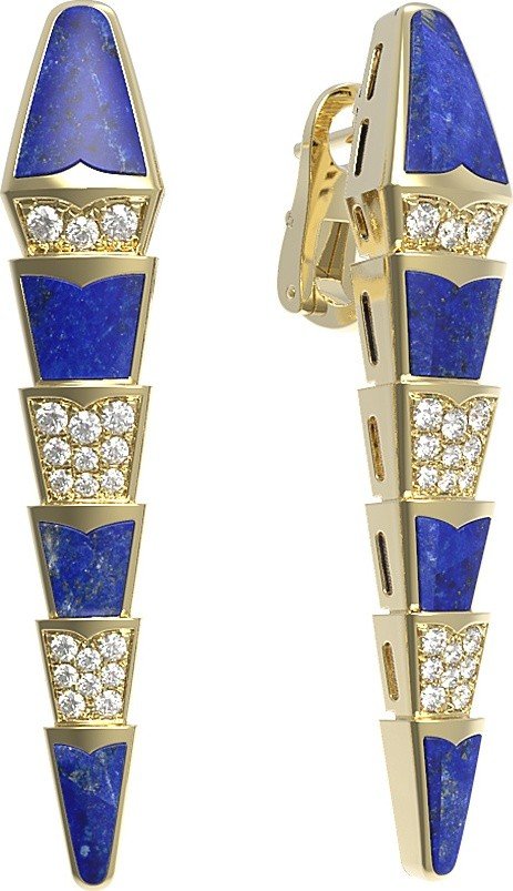 Серьги из лимонного золота c бриллиантами и лазуритом