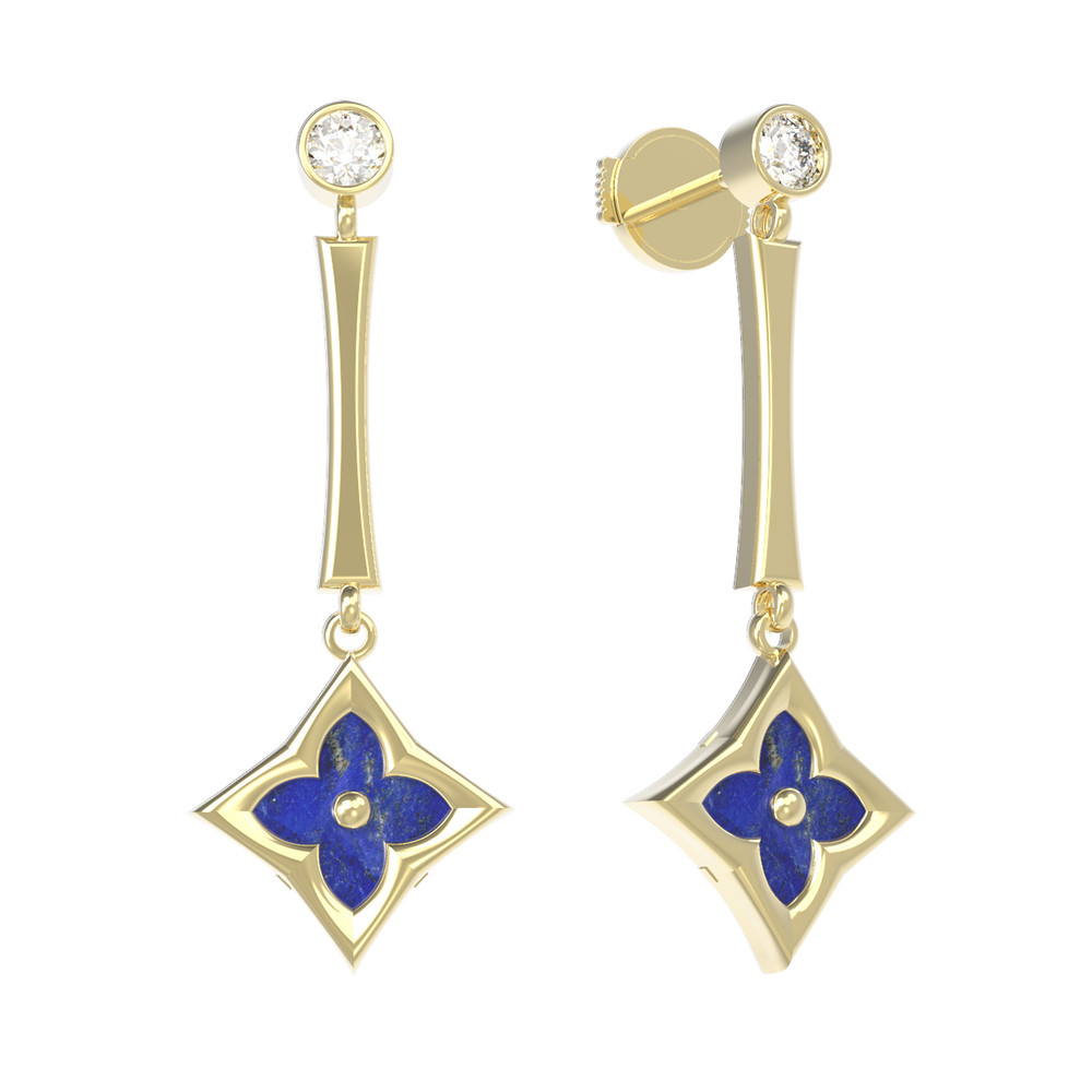 Серьги из лимонного золота c фианитом и лазуритом