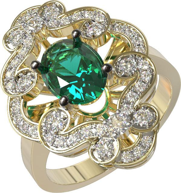 Кольцо из лимонного золота c бриллиантами и изумрудом