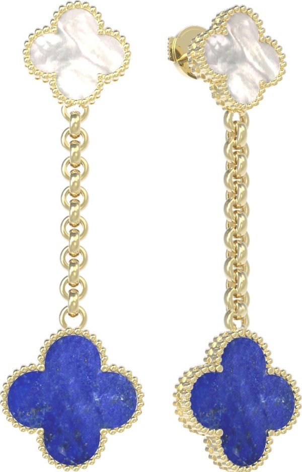 Серьги из лимонного золота 585 пробы c лазуритом и перламутром