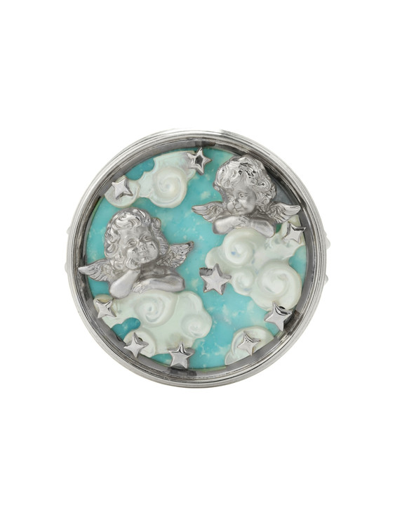 Кольцо из белого золота c бирюзой и перламутром