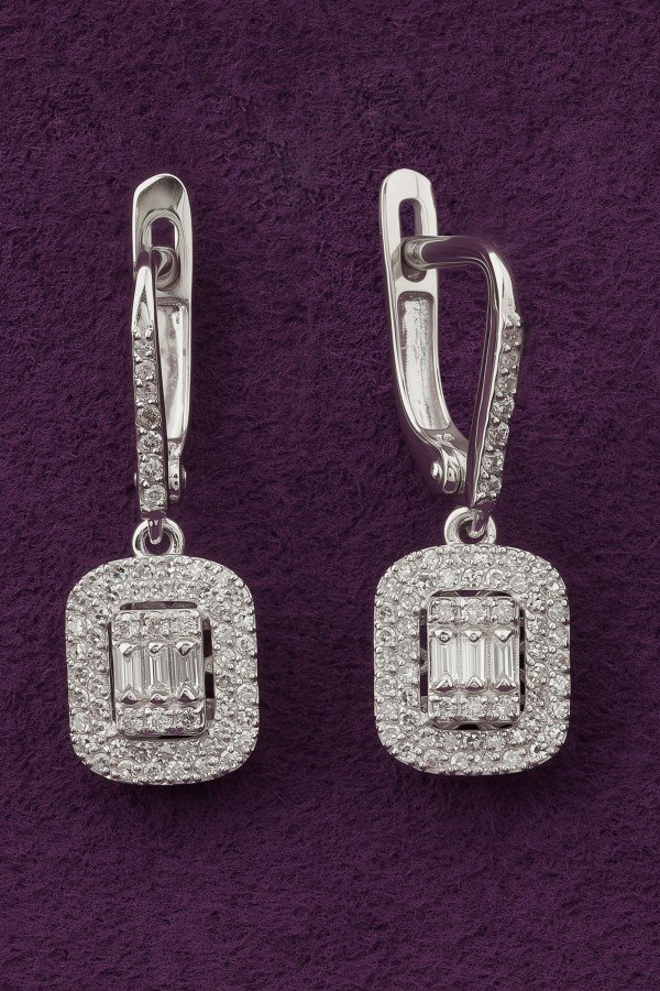 Серьги из белого золота 585 пробы c бриллиантами