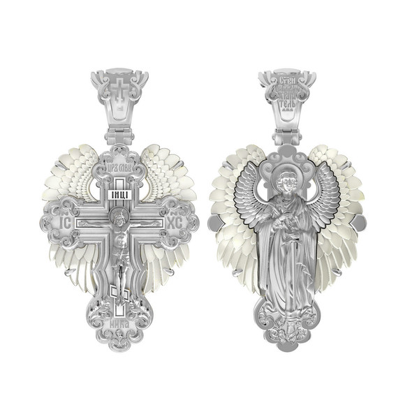 Крест из белого золота c перламутром