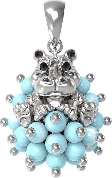 Подвеска из белого золота 585 пробы c эмалью и бирюзой