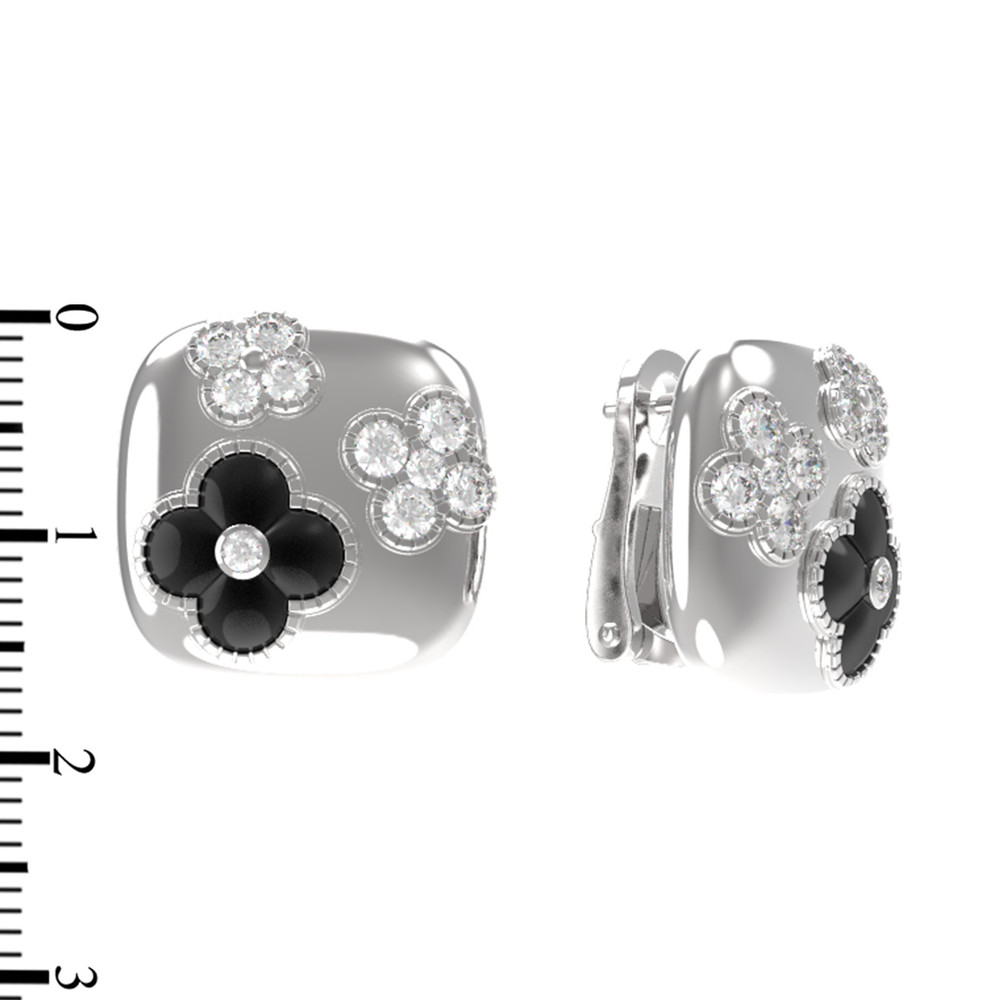 Серьги из белого золота c бриллиантами и ониксом