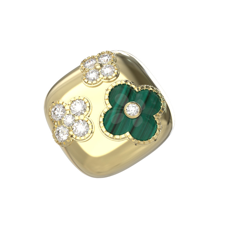 Кольцо из лимонного золота c бриллиантами и малахитом