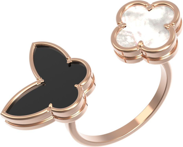 Кольцо из золота c ониксом и перламутром