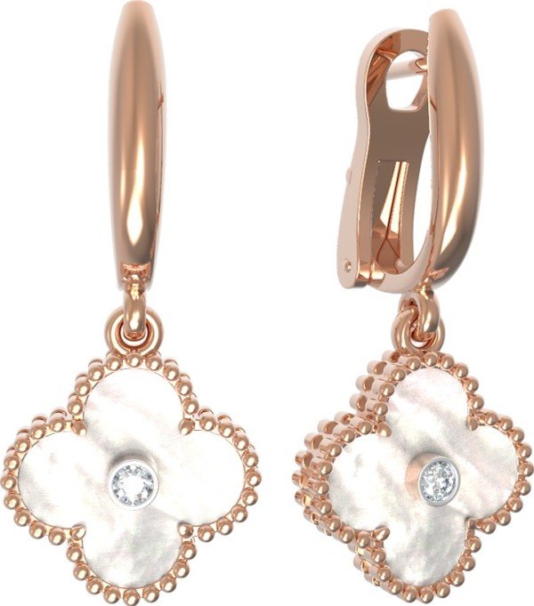 Серьги из золота 585 пробы c бриллиантами и перламутром