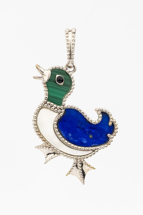Подвеска из белого золота c эмаль , лазуритом, малахитом и перламутром