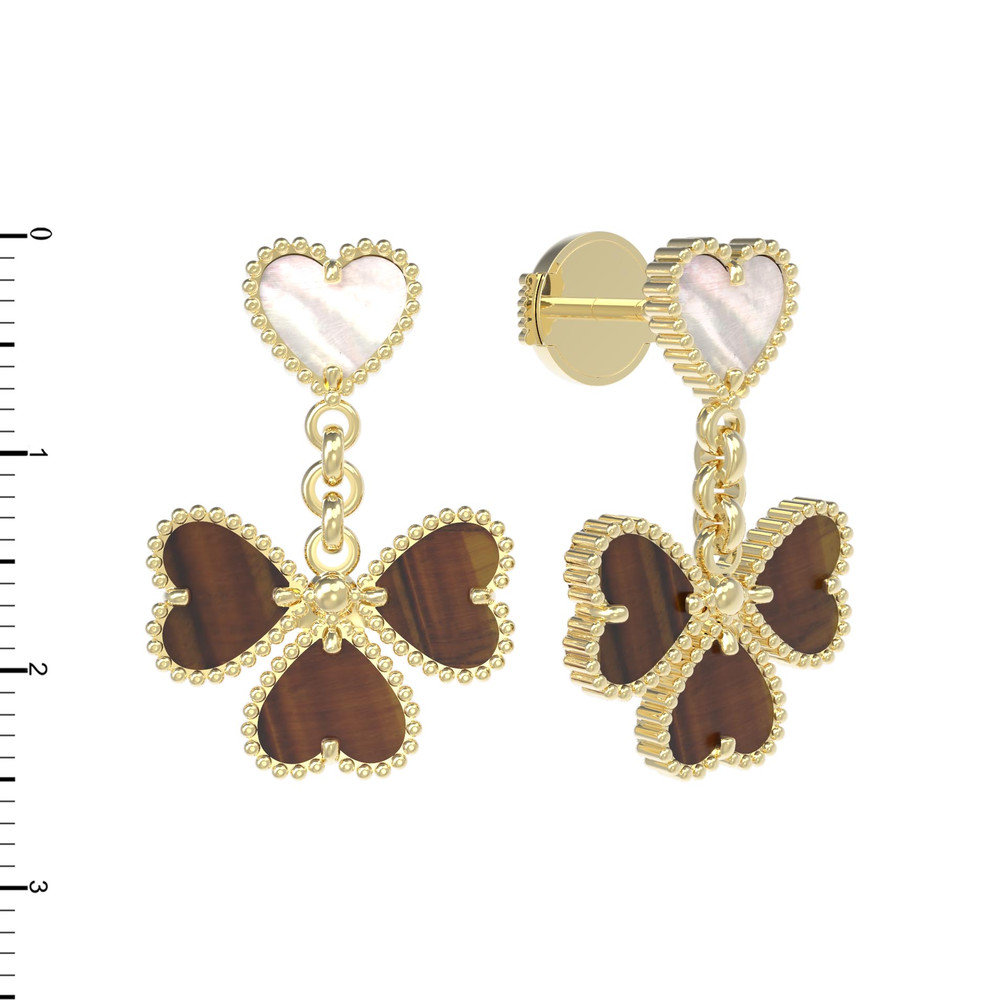 Серьги из лимонного золота c тигровым глазом и перламутром