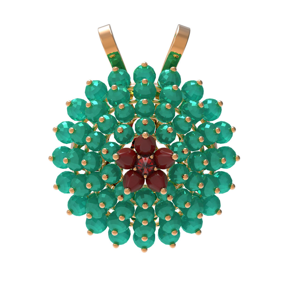 Подвеска из золота c гранатом, хризопразом и кораллом