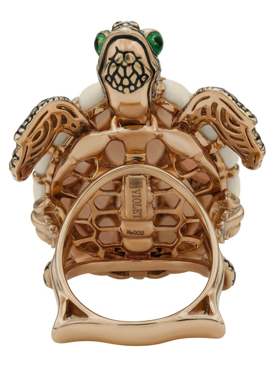 Кольцо из золота c эмаль и бивнем мамонта