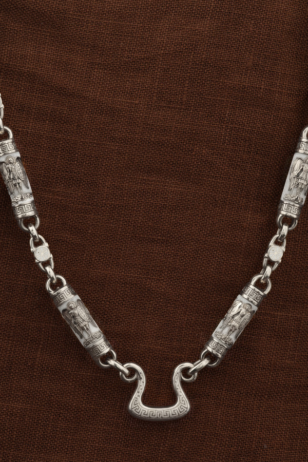 Цепь из белого золота c эмаль и бивнем мамонта