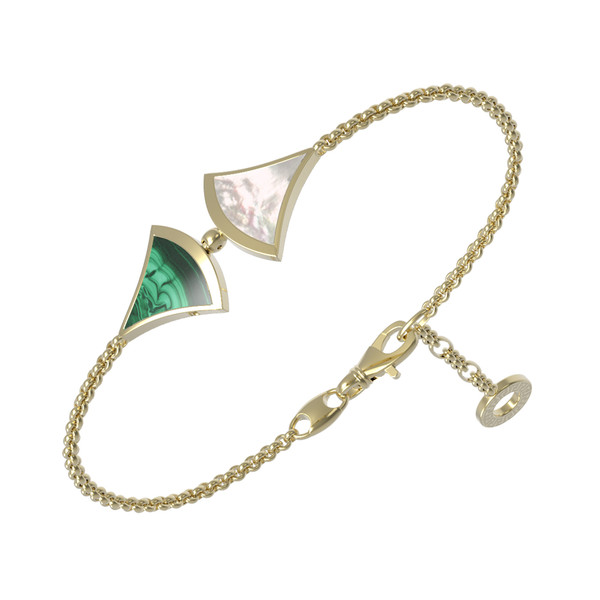 Браслет из лимонного золота c малахитом и перламутром