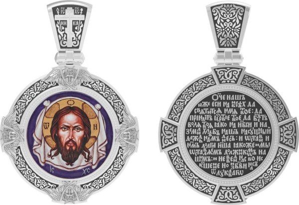 Образок из белого золота c эмалью, иконописью и темперой