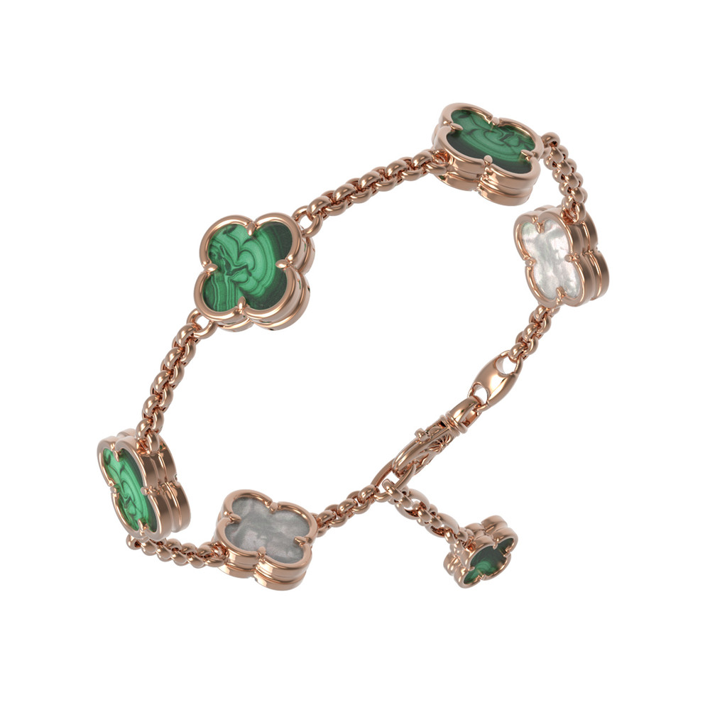 Браслет из золота c малахитом и перламутром