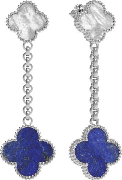 Серьги из белого золота 585 пробы c лазуритом и перламутром