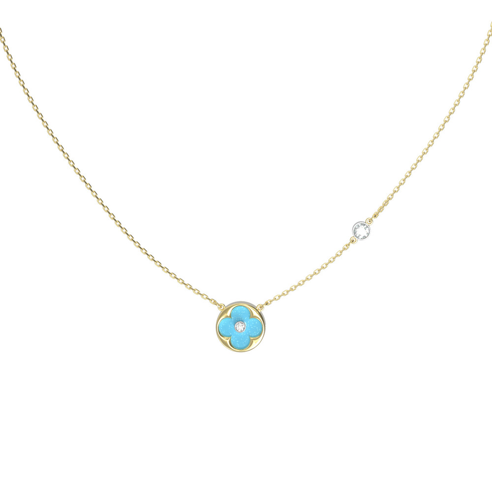 Колье из лимонного золота c бриллиантами и бирюзой