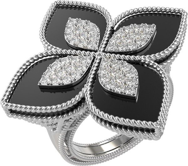 Кольцо из белого золота c бриллиантами и ониксом