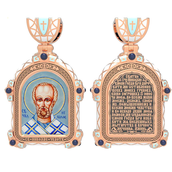 Образок из золота c эмаль , иконописью и темперой