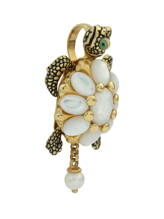 Подвеска из лимонного золота c эмаль , жемчугом и перламутром