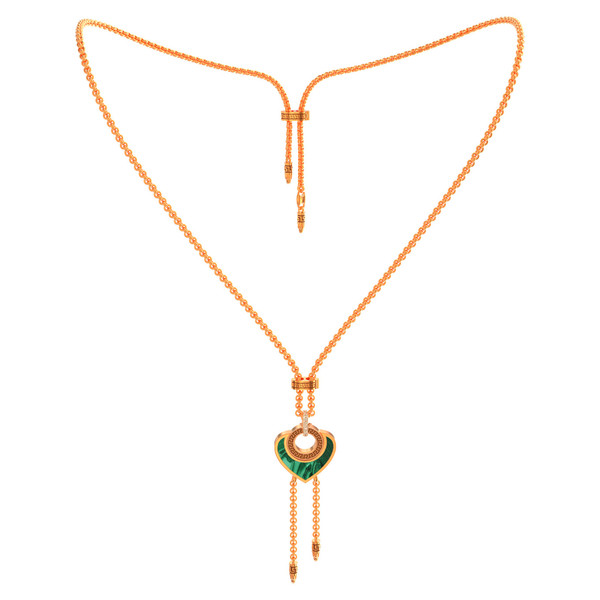 Колье из золота c фианитом, малахитом и перламутром