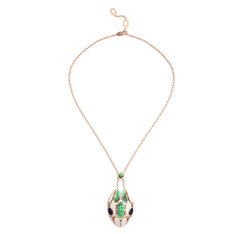 Колье из золота c бриллиантами, сапфиром и малахитом