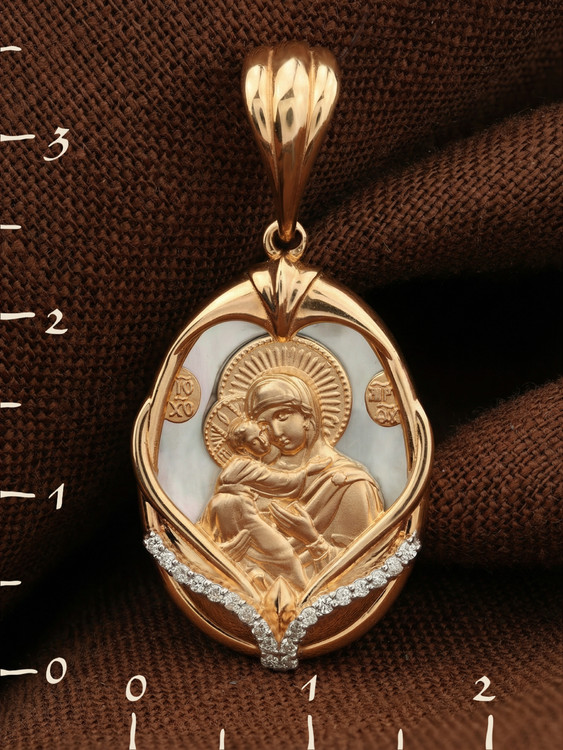 Образок из золота c бриллиантами и перламутром