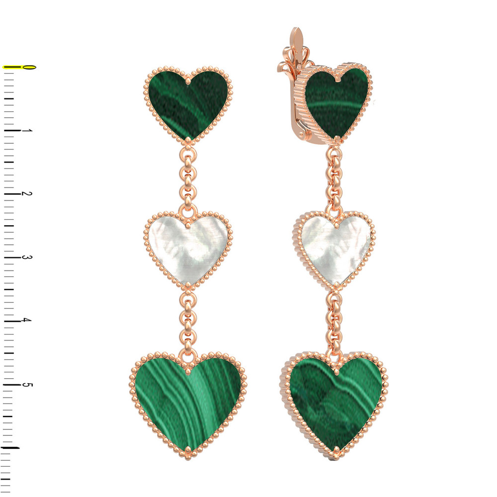 Серьги из золота c малахитом и перламутром