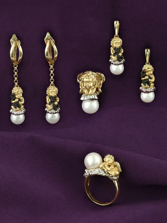 Кольцо из лимонного золота c жемчугом