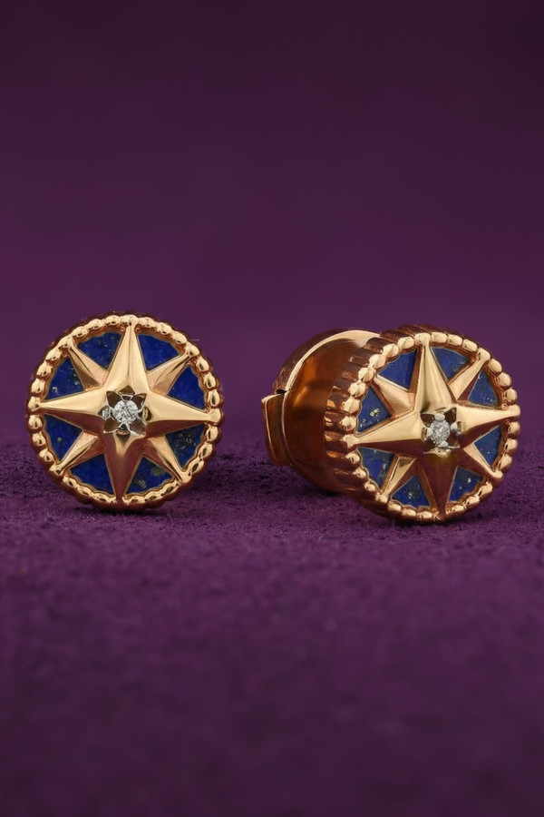 Серьги из золота c бриллиантами и лазуритом