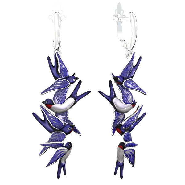 Серьги из белого золота c эмаль