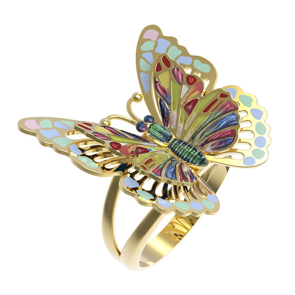 Кольцо из лимонного золота c эмалью