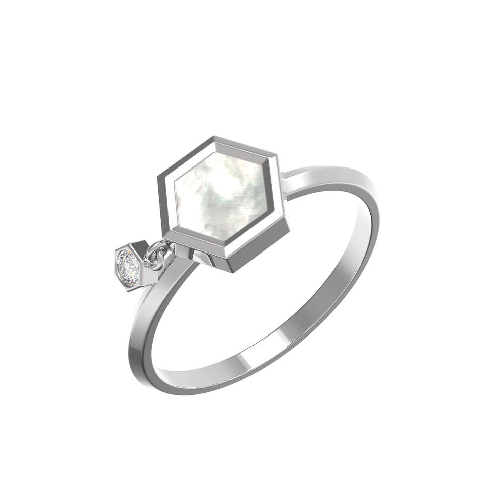 Кольцо из белого золота c бриллиантами и перламутром