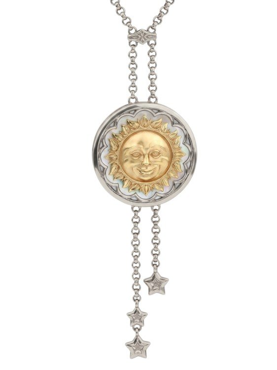 Колье из белого золота c ониксом и перламутром