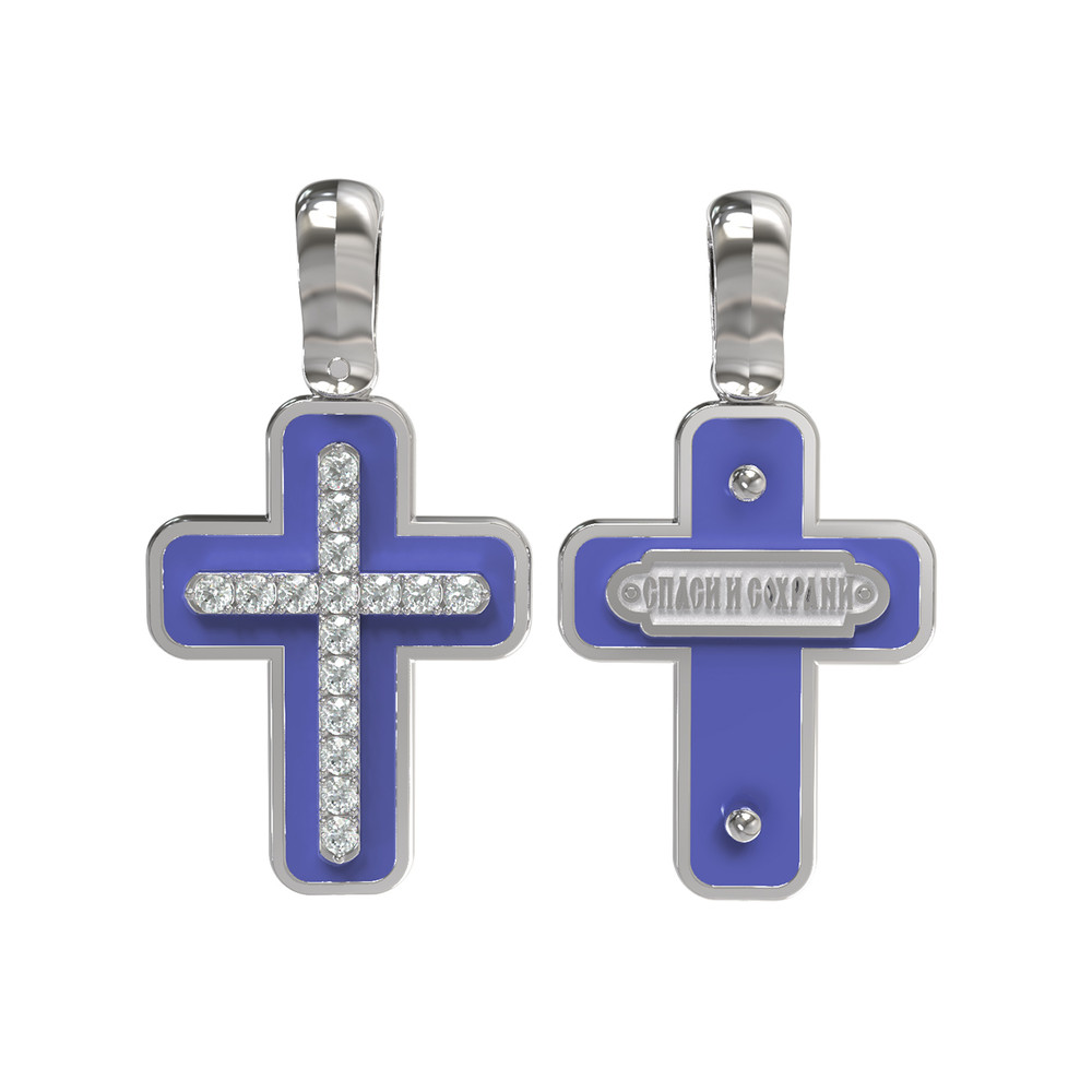 Крест из белого золота c эмаль и бриллиантами