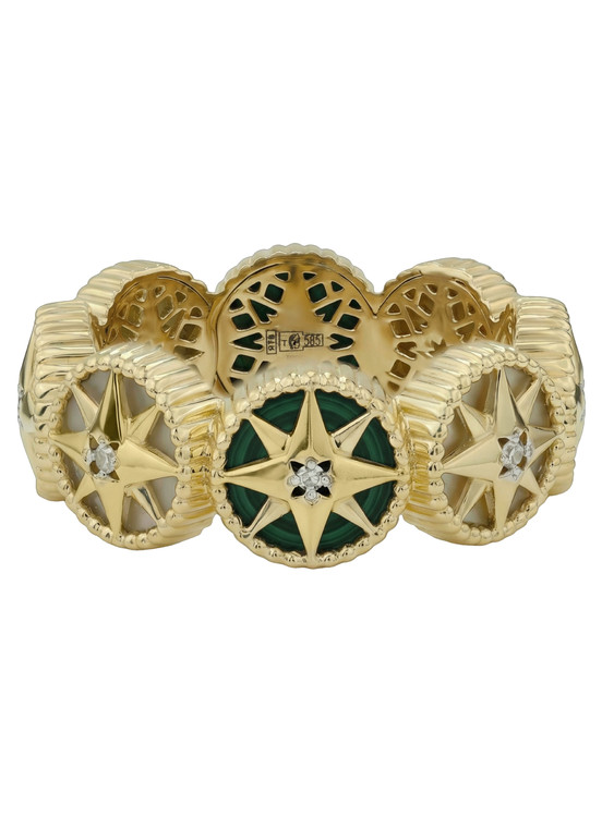 Кольцо из лимонного золота c бриллиантами, малахитом и перламутром