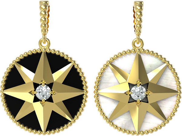 Подвеска из лимонного золота c фианитом, ониксом и перламутром