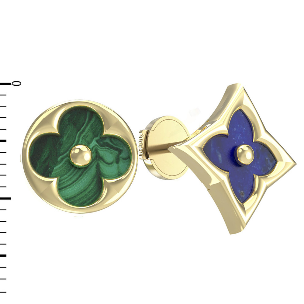 Серьги из лимонного золота c лазуритом и малахитом