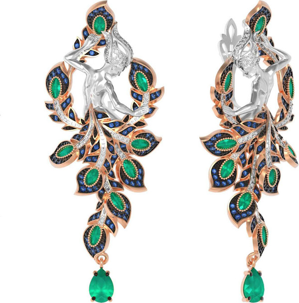 Серьги из золота c фианитом и хризопразом