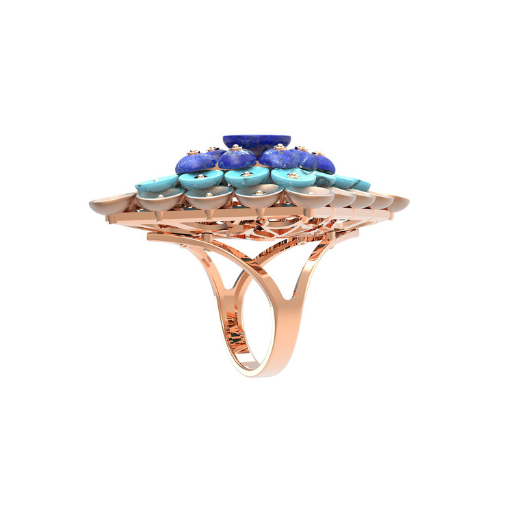 Кольцо из золота c бирюзой и лазуритом