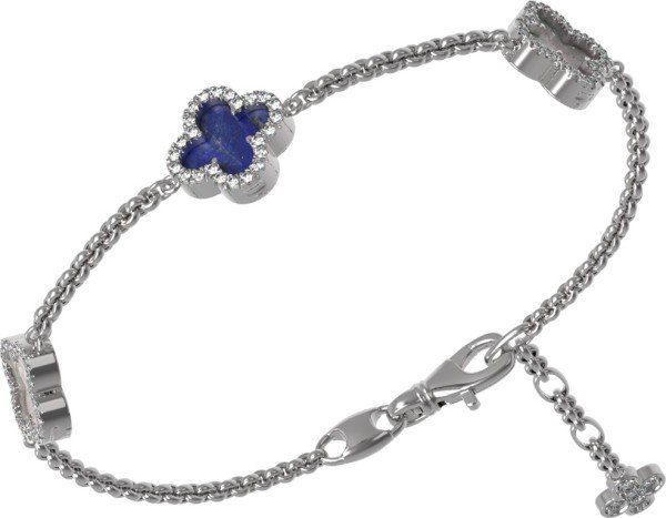 Браслет из белого золота 585 пробы c бриллиантами, лазуритом и перламутром