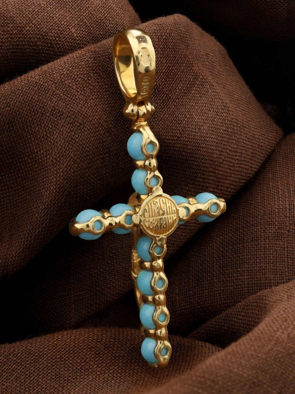 Крест из лимонного золота c бирюзой