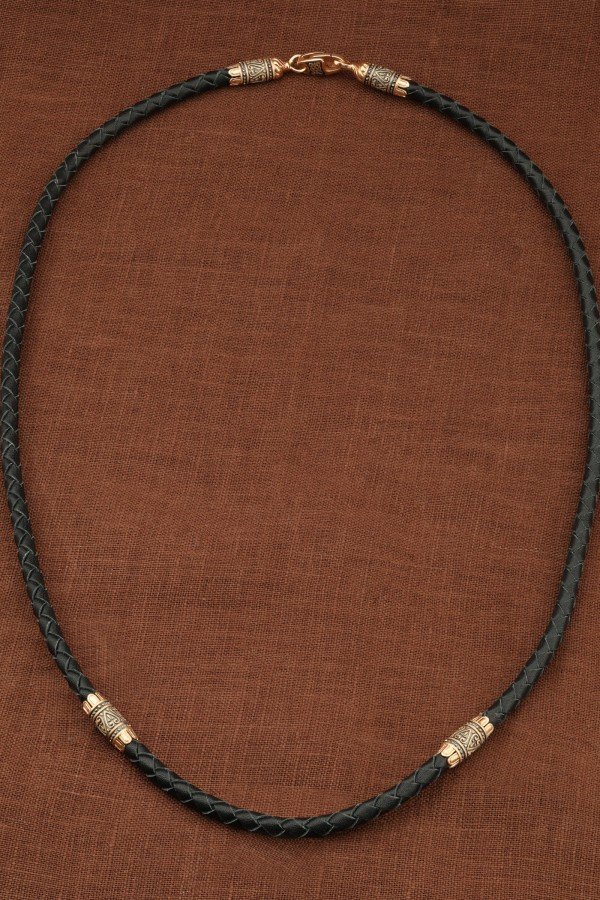 Гайтан из золота 585 пробы c кожаным шнурком