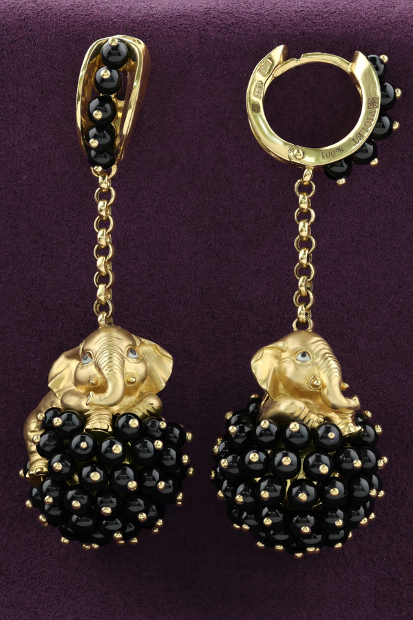 Серьги из лимонного золота c эмаль и ониксом