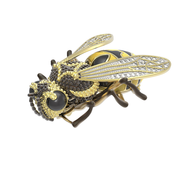 Брошь из лимонного золота c эмаль и фианитом