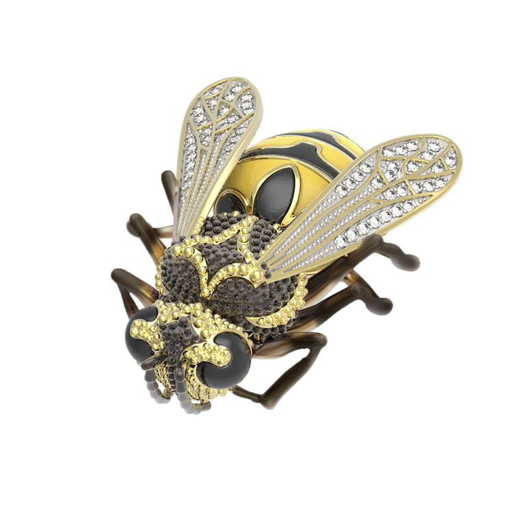 Брошь из лимонного золота c эмаль и фианитом